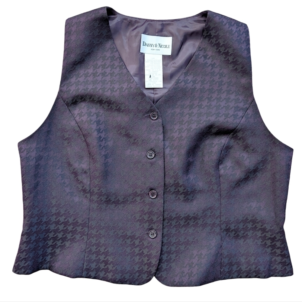 Danny & Nicole Vintage Purple Houndstooth Button Up Vest Size 14P - Picture 1 of 8